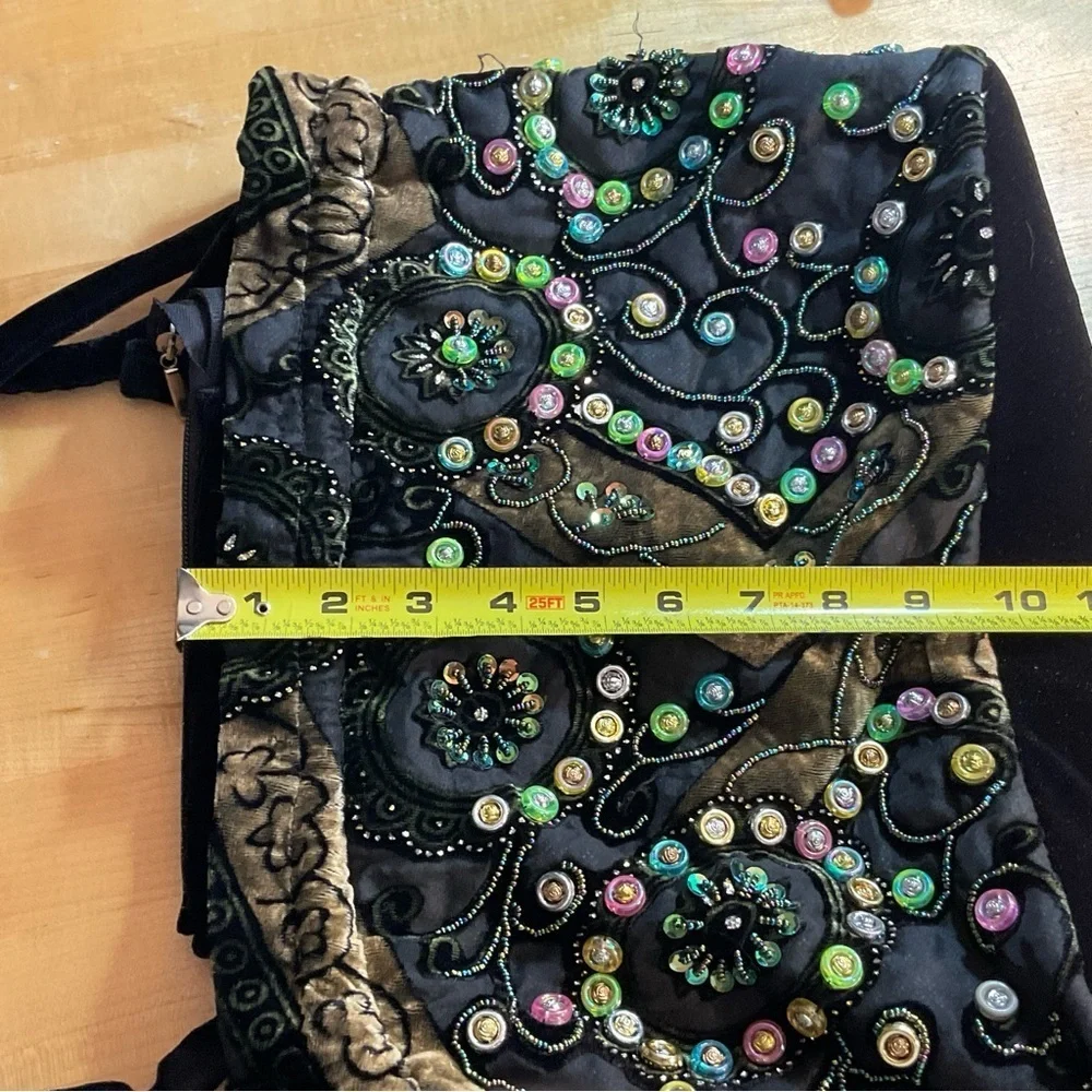Rare Boho Vintage Beaded Velvet Evening Bag Embroidered Floral Jewel Purse